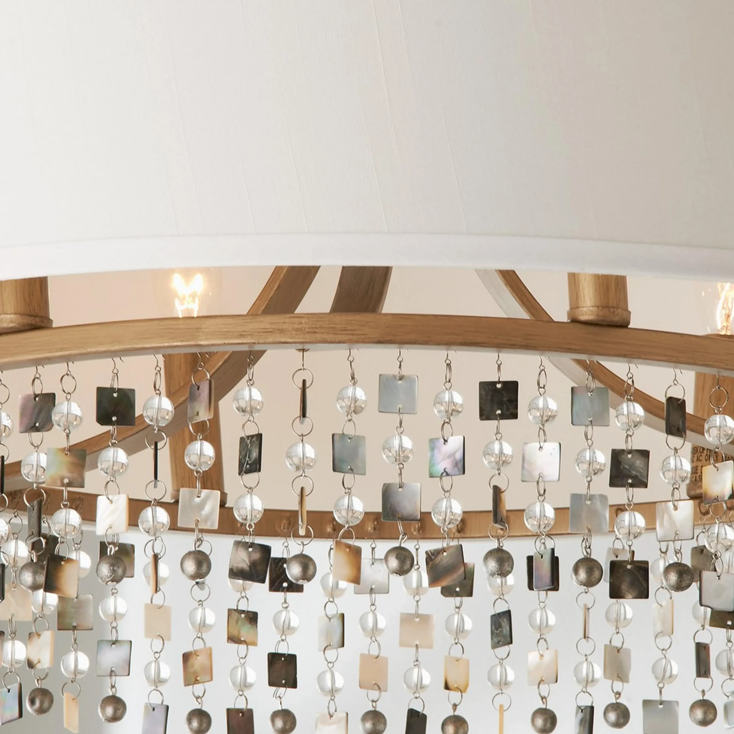 Shell and Crystal Drum Shade Chandelier
