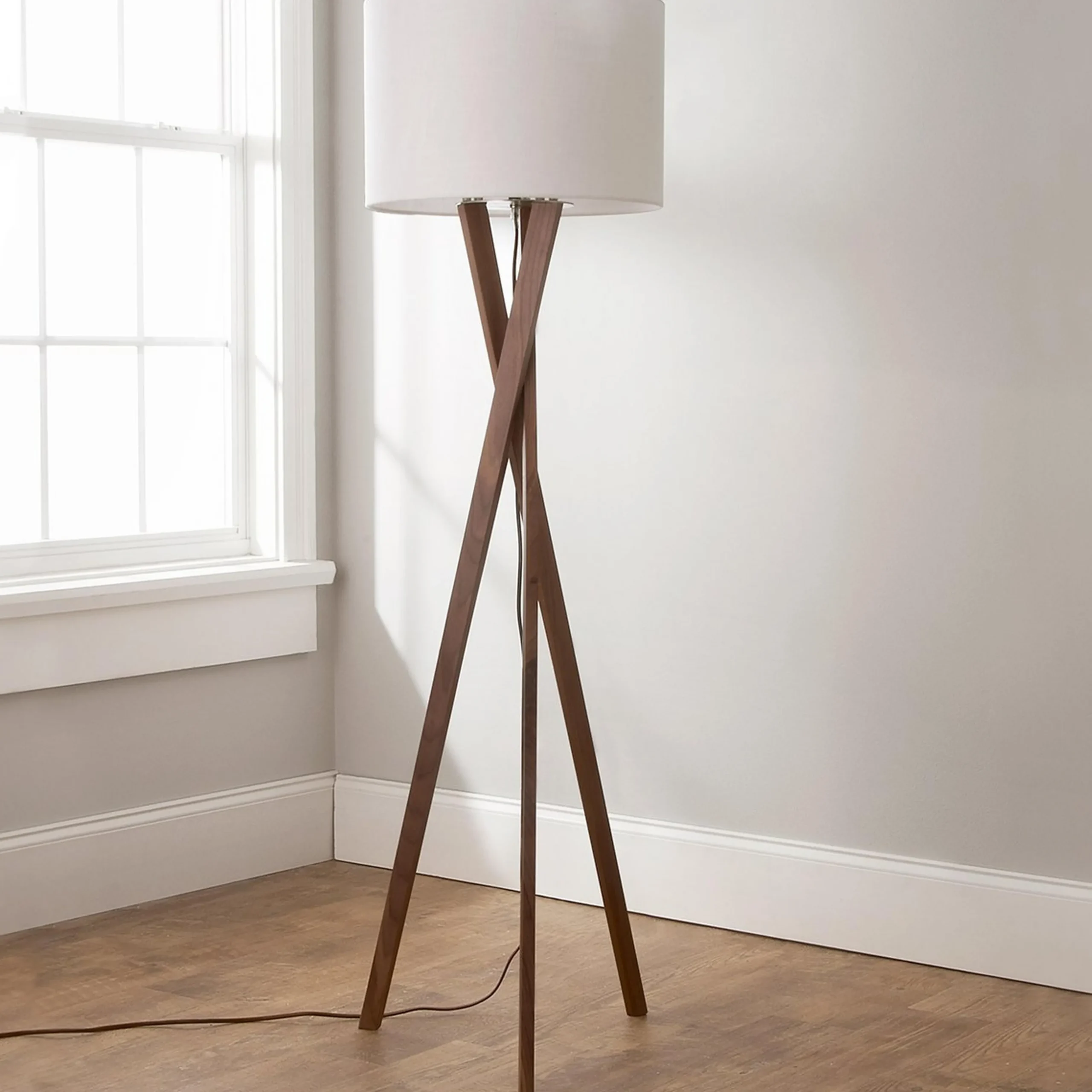 Sleek Wood Modern Tripod Floor Lamp