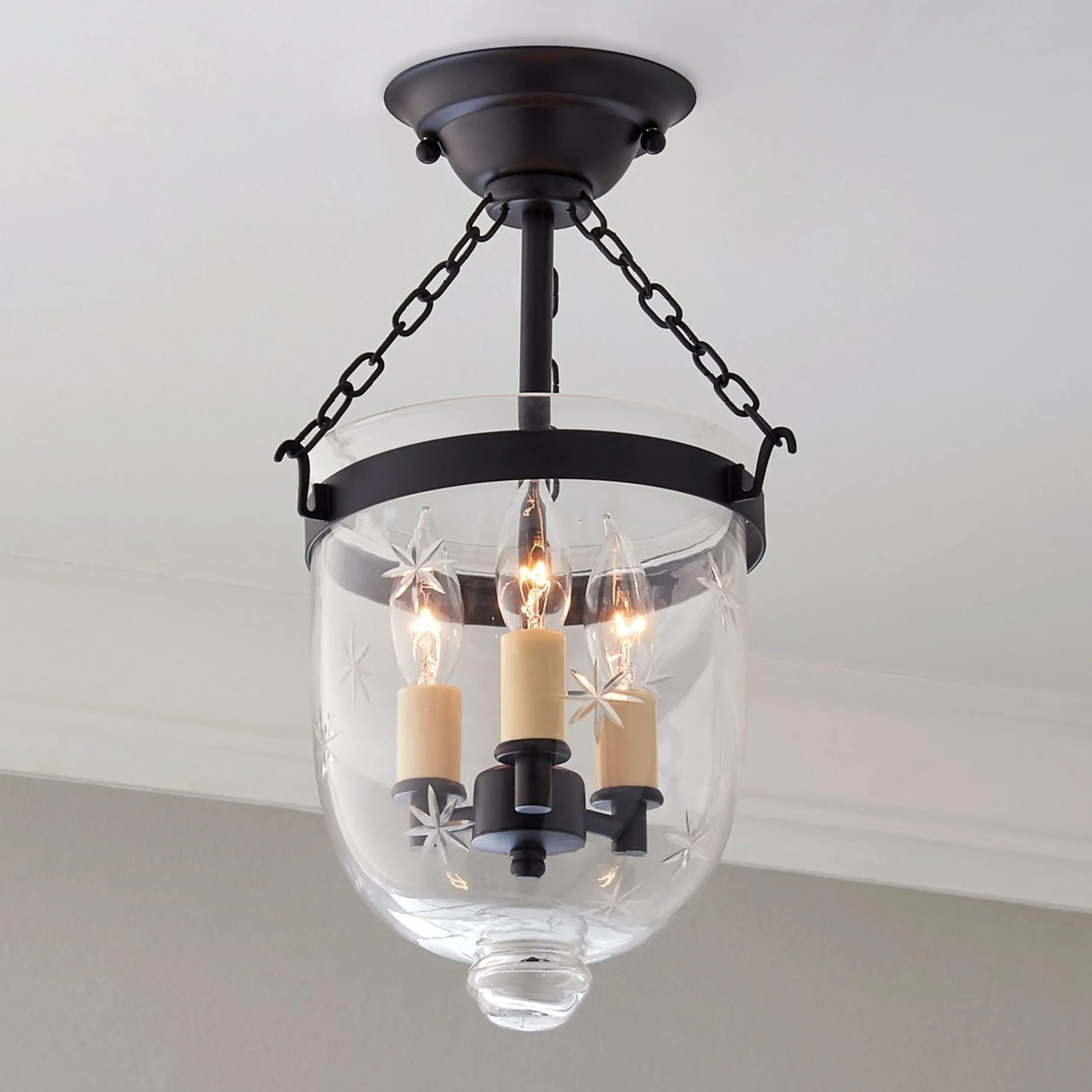 Smokebell Lantern Semi-Flush Ceiling Light - Small
