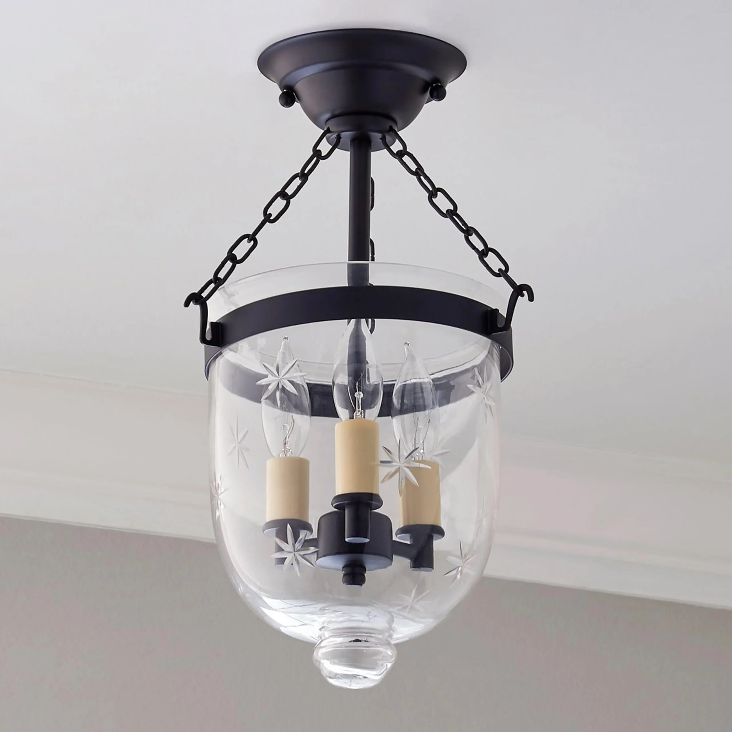 Smokebell Lantern Semi-Flush Ceiling Light - Small