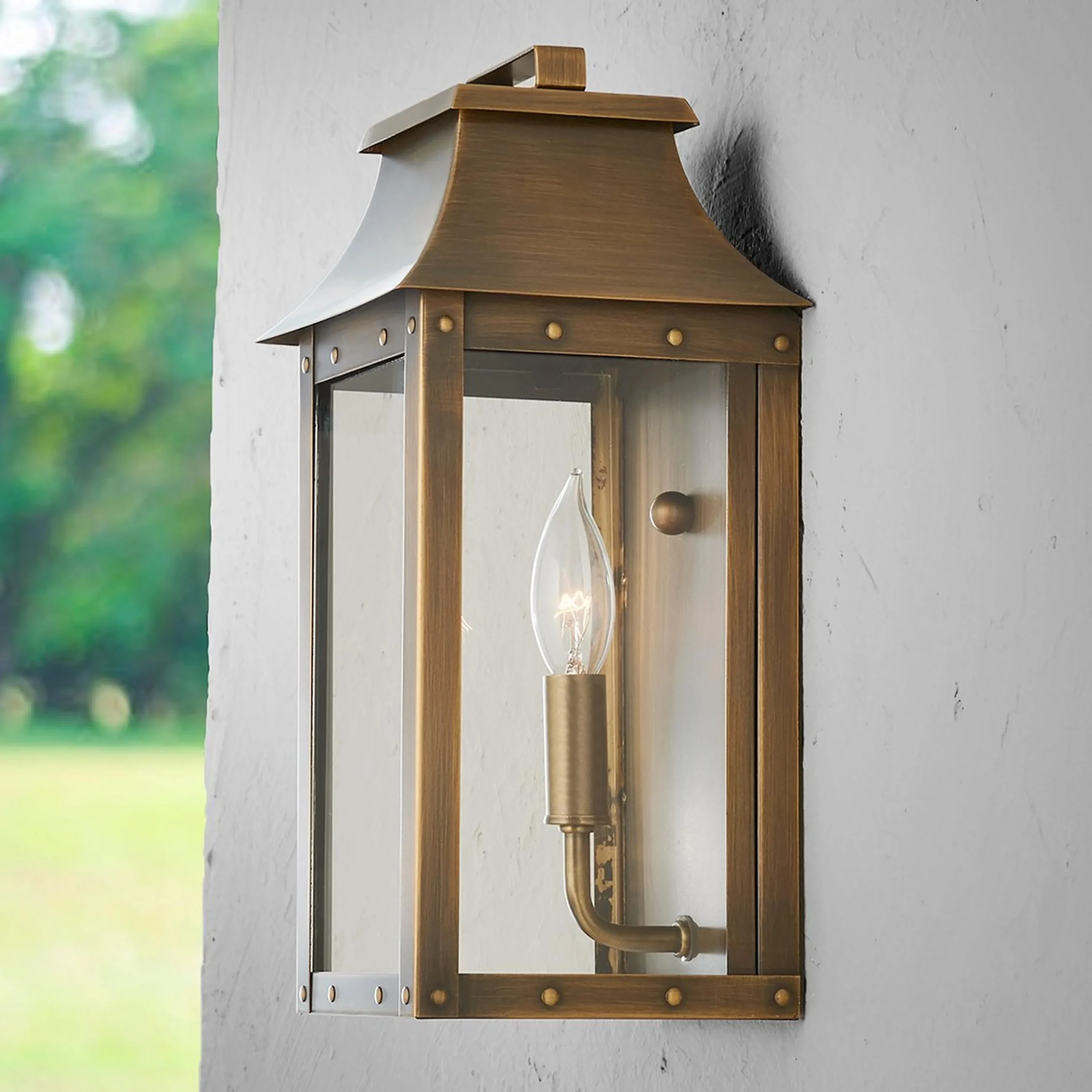 Traditional Studded Framed Box Outdoor Sconce - Small