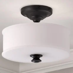 Traditional Urban Drum Glass Semi-Flush Ceiling Light