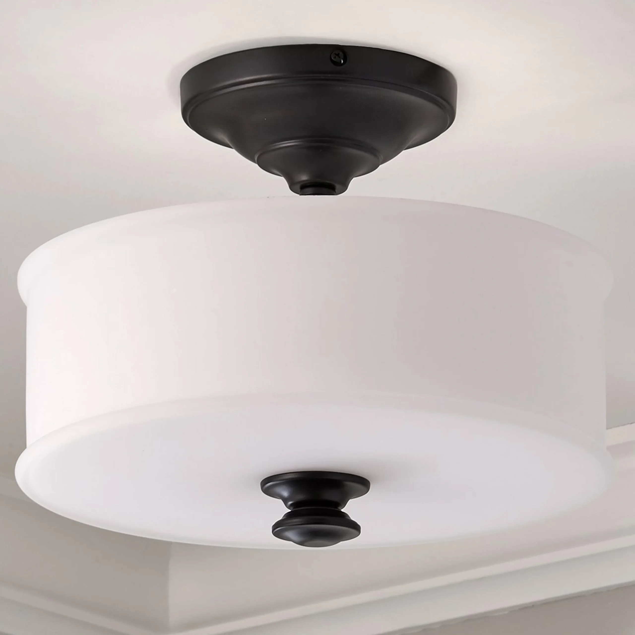 Traditional Urban Drum Glass Semi-Flush Ceiling Light