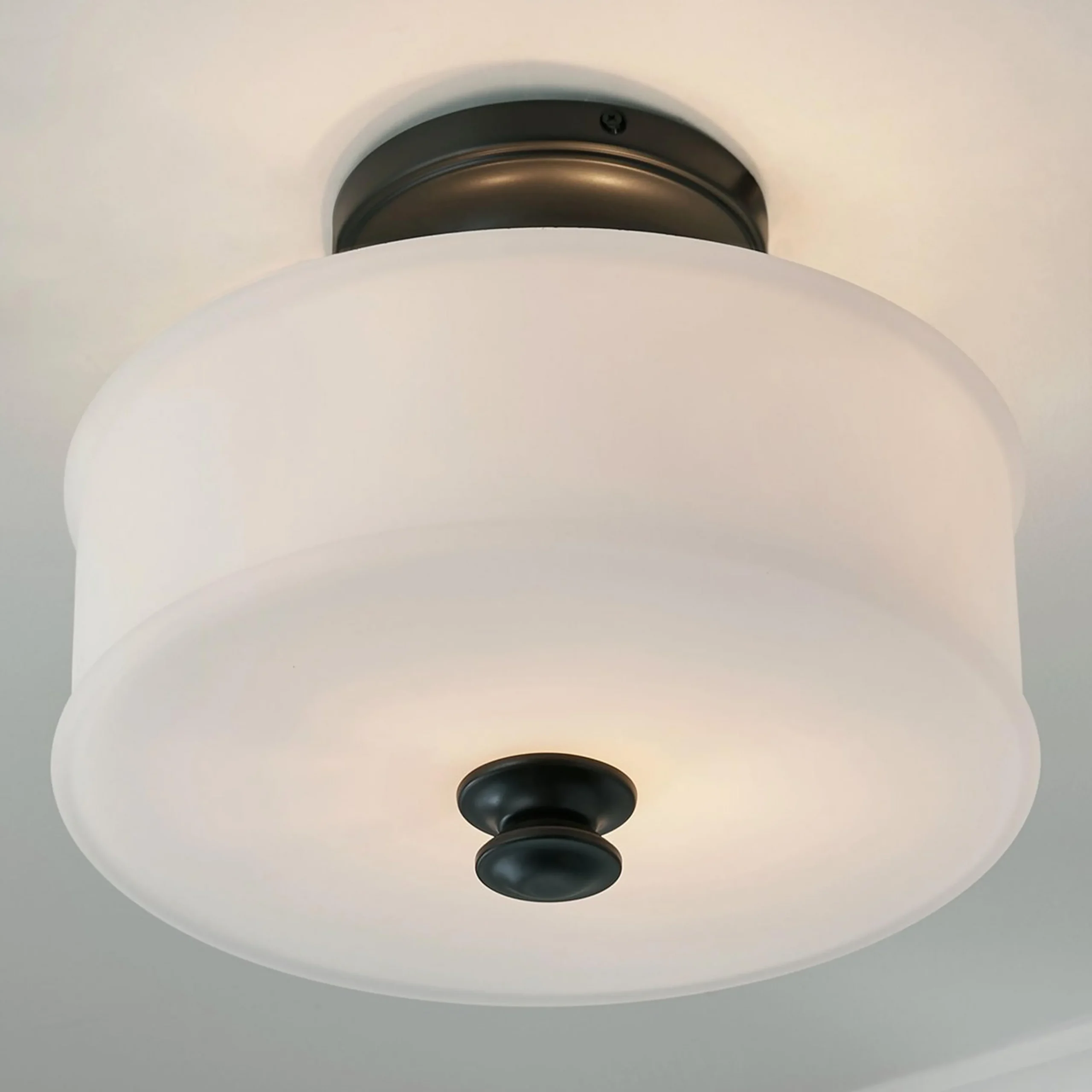 Traditional Urban Drum Glass Semi-Flush Ceiling Light