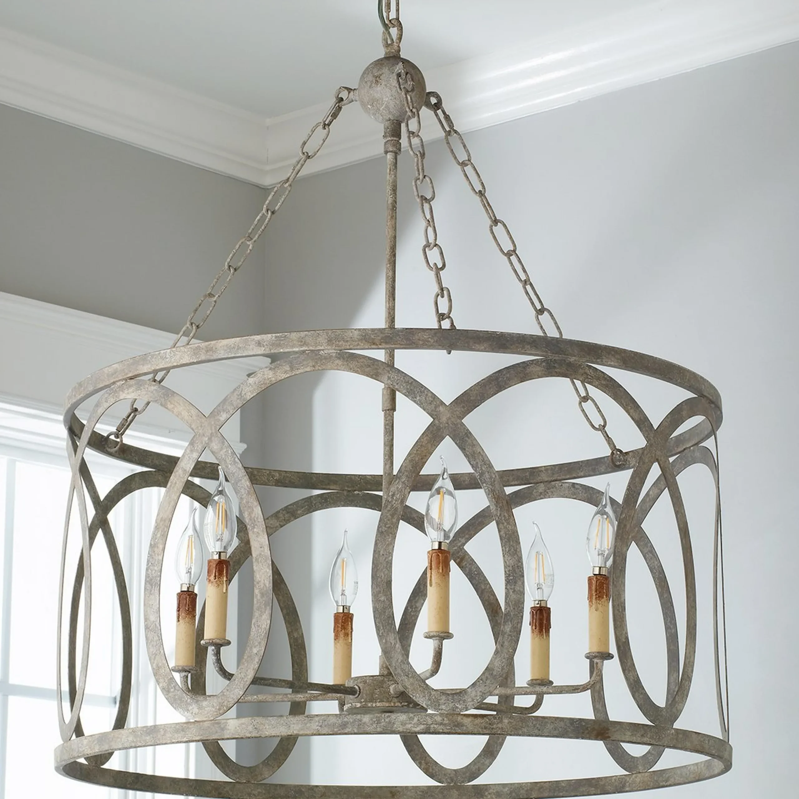 Transitional Cut Loop Drum Chandelier - 6 Light