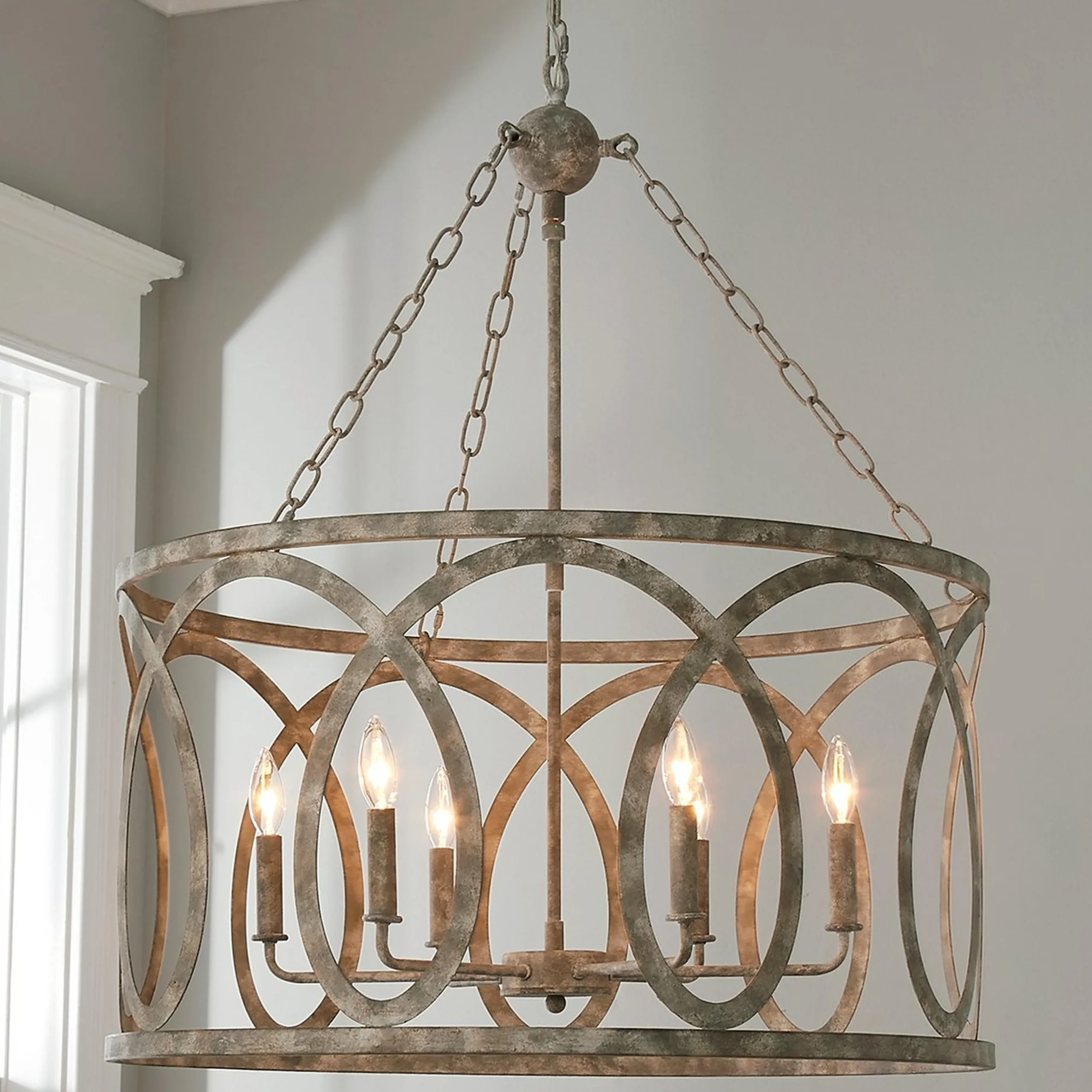 Transitional Cut Loop Drum Chandelier - 6 Light