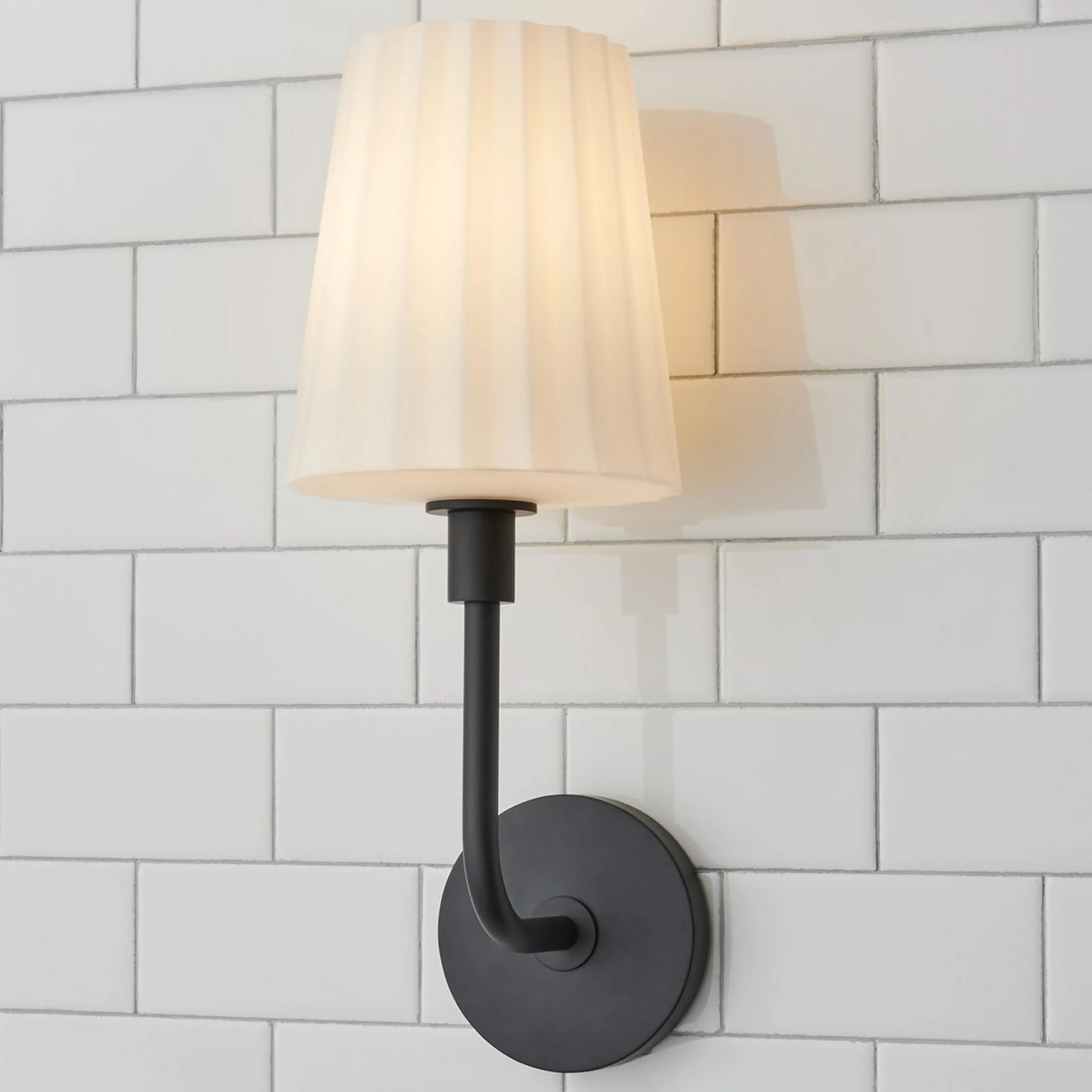 Trysania Bath Sconce - Pleated Opal Shade