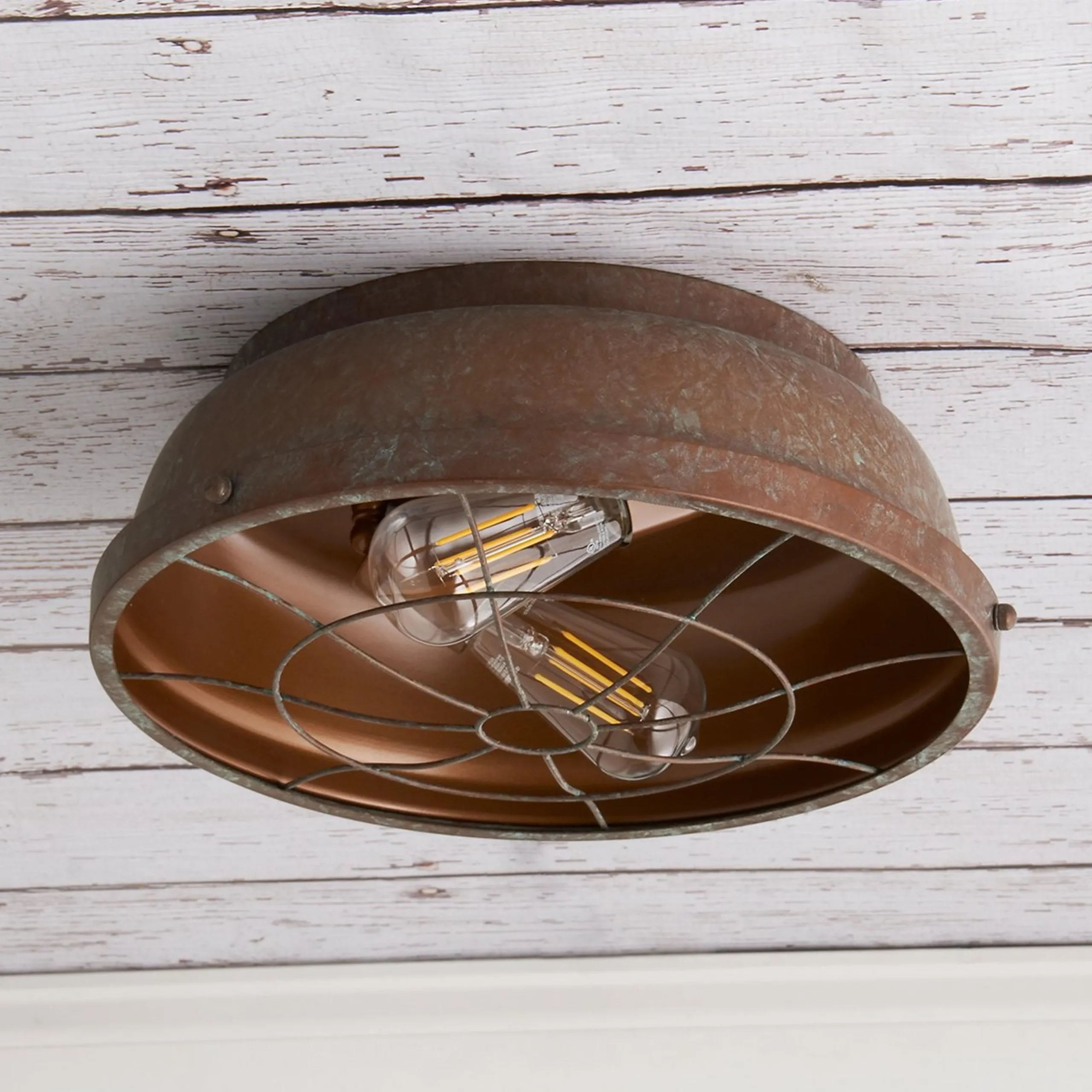 Weathered Industrial Caged Ceiling Light
