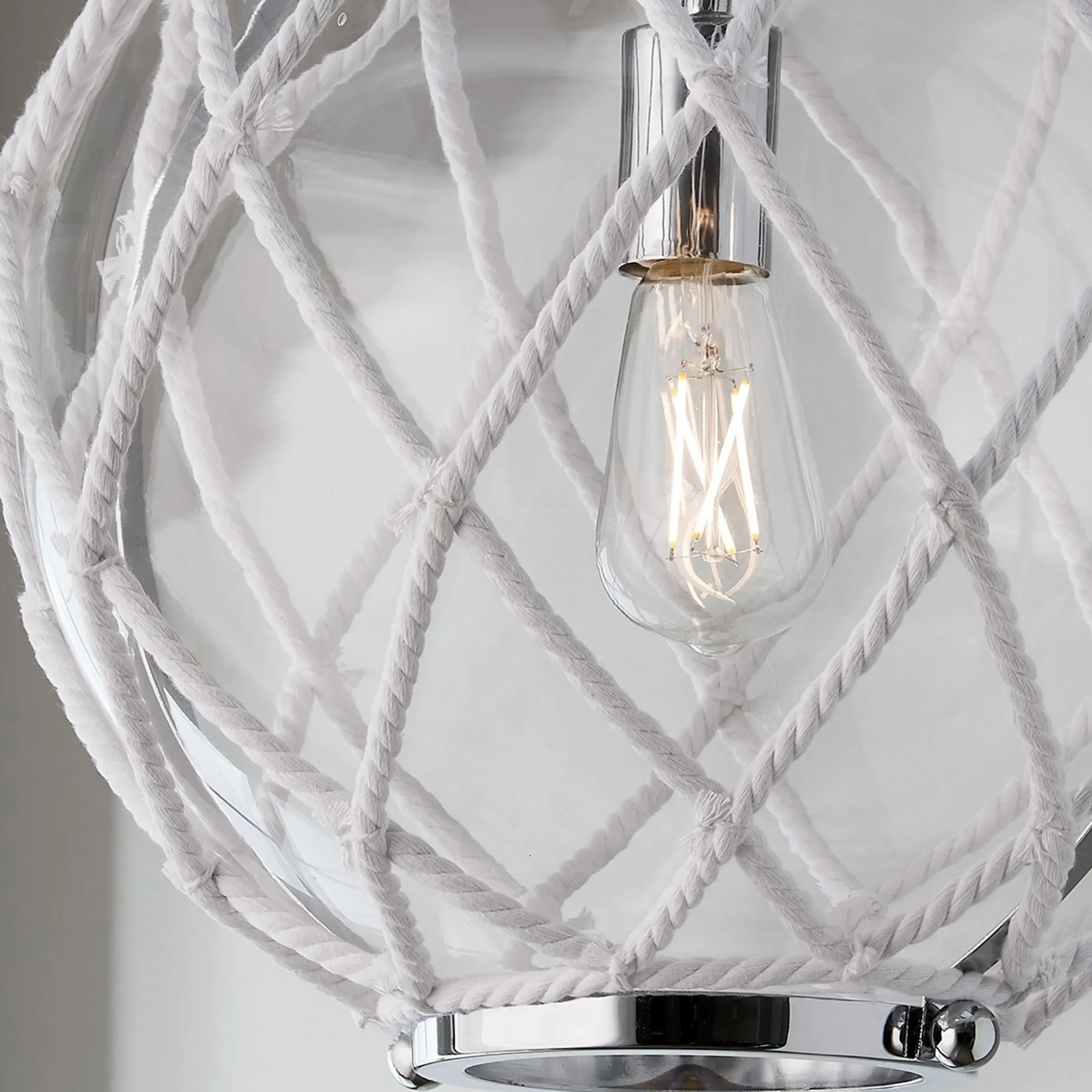 White Rope Globe Pendant