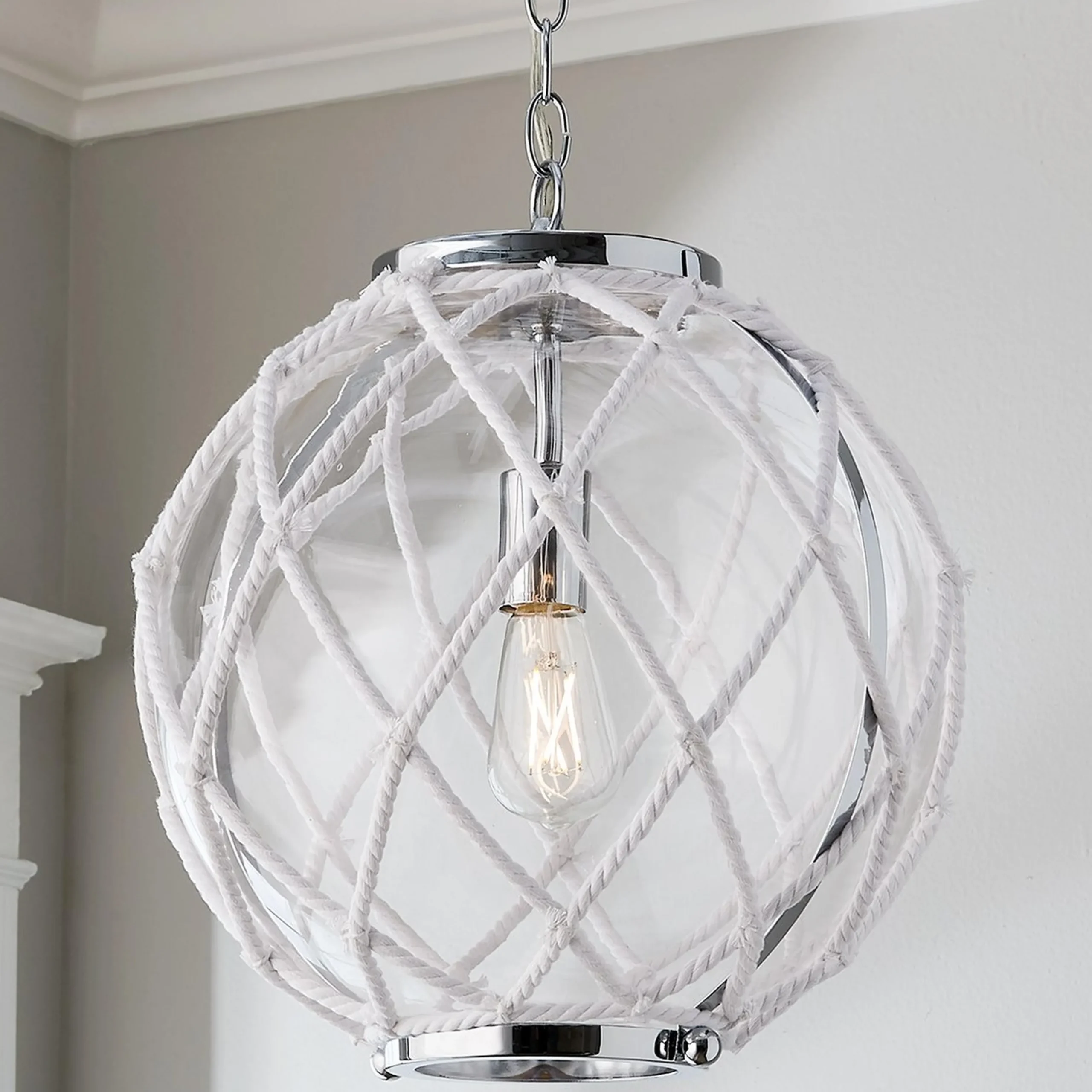 White Rope Globe Pendant