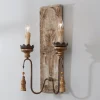 Wood and Iron Carved Floral Sconce