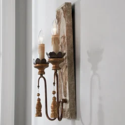 Wood and Iron Carved Floral Sconce