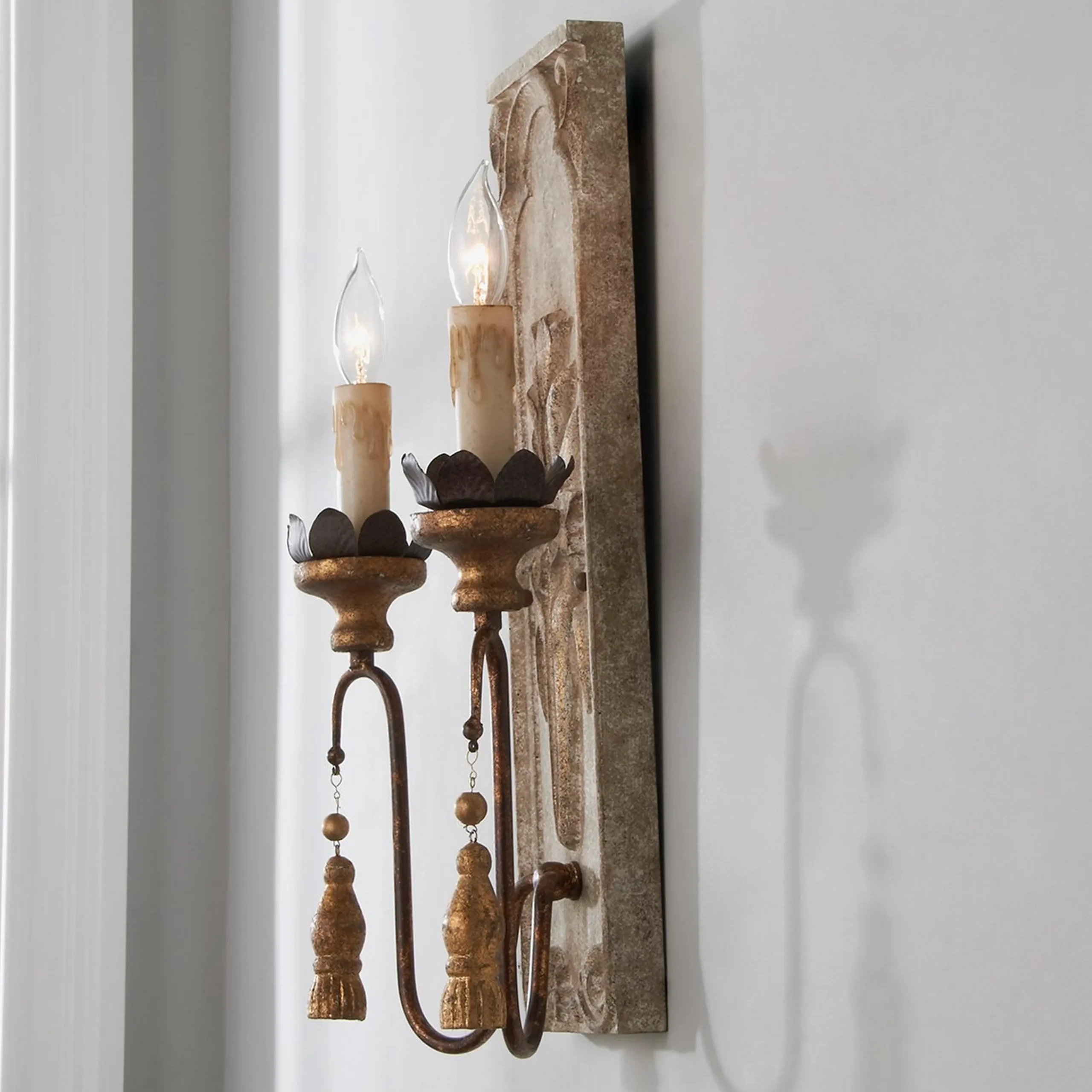 Wood and Iron Carved Floral Sconce