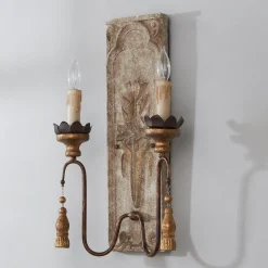 Wood and Iron Carved Floral Sconce