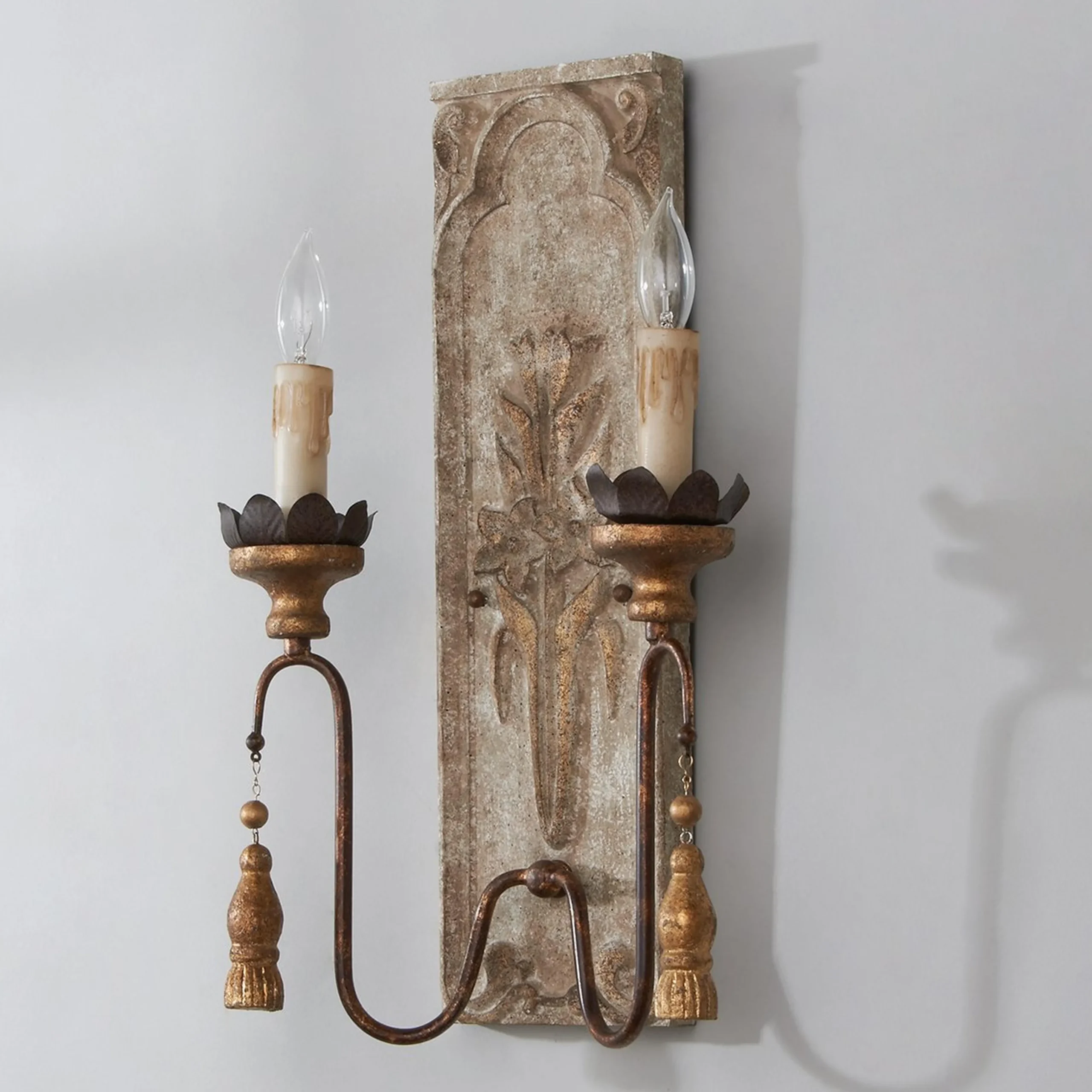 Wood and Iron Carved Floral Sconce