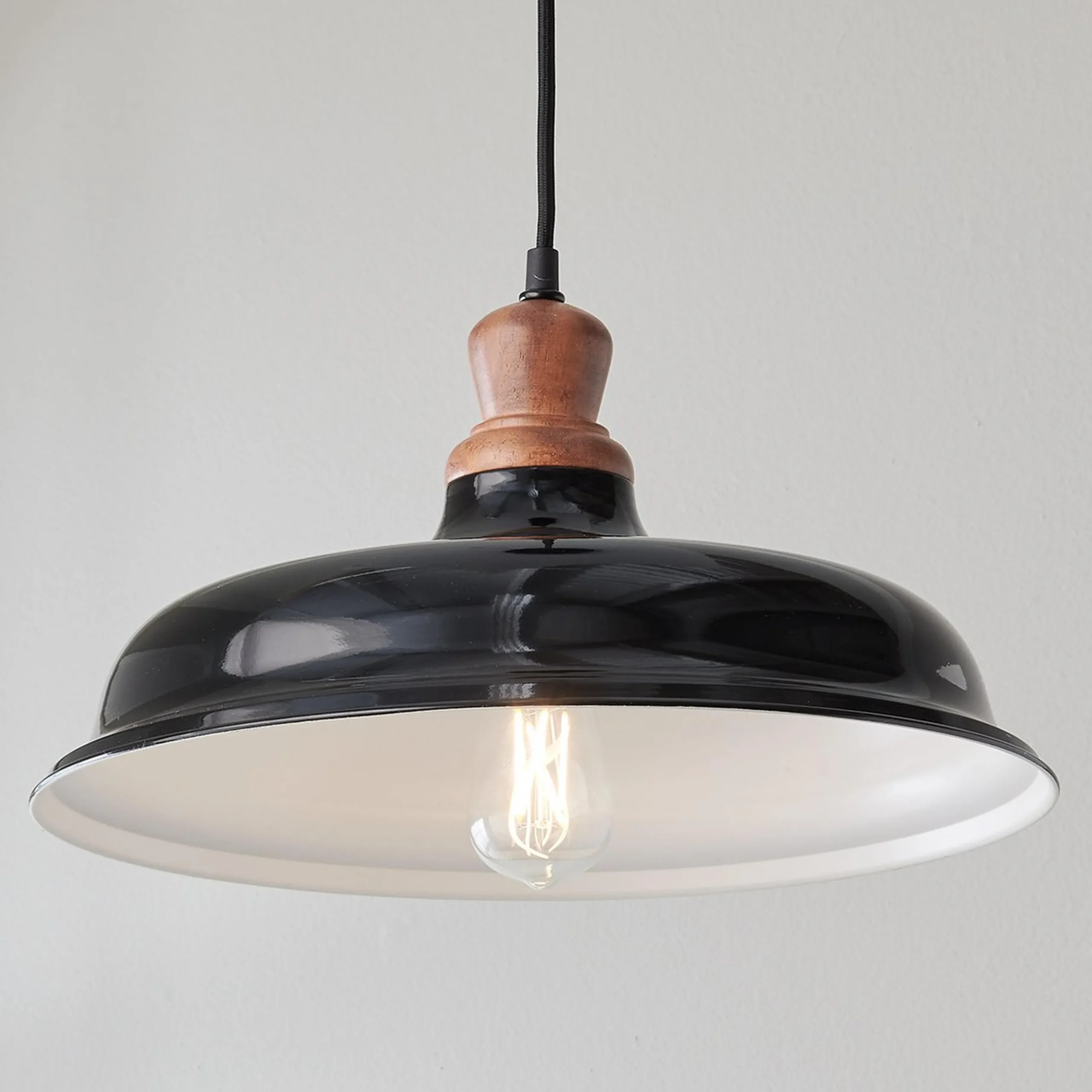 Wood Capped Warehouse Pendant