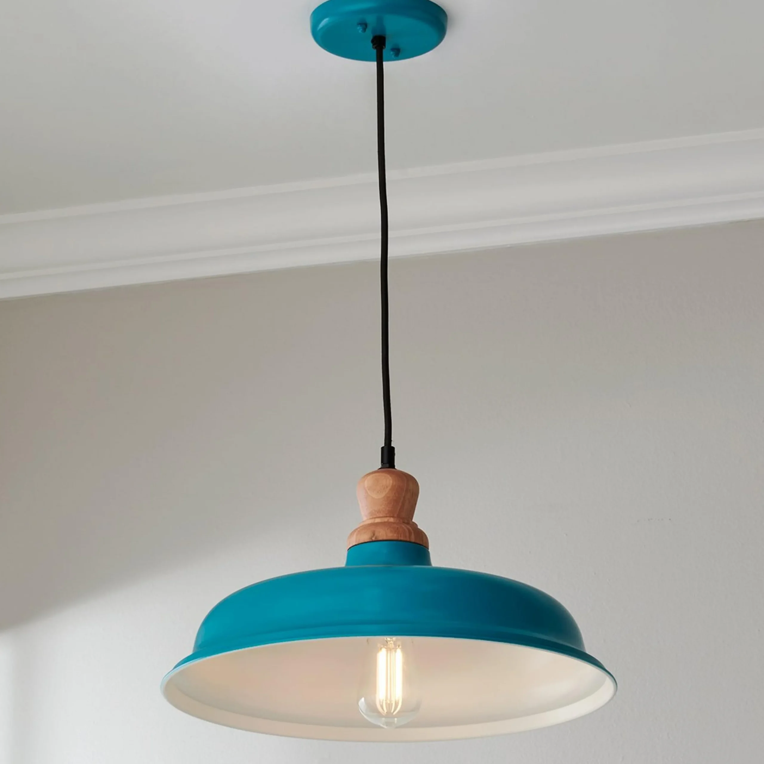 Wood Capped Warehouse Pendant