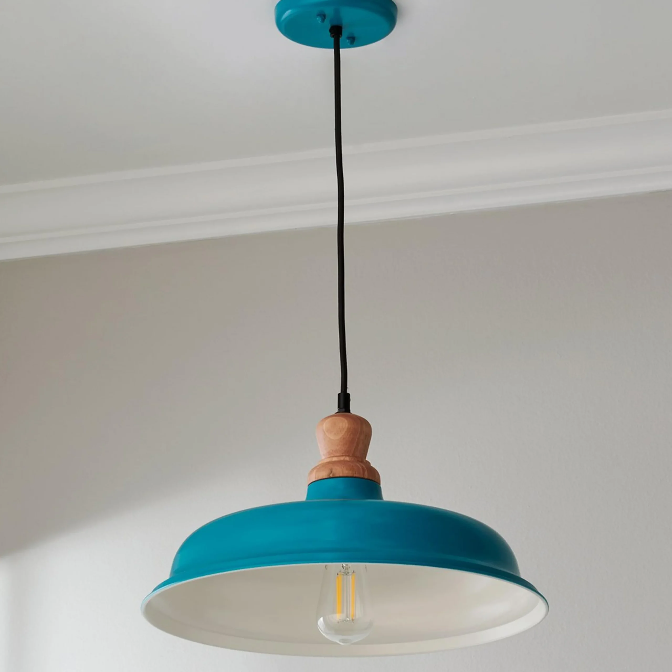 Wood Capped Warehouse Pendant