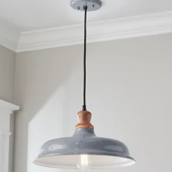 Wood Capped Warehouse Pendant