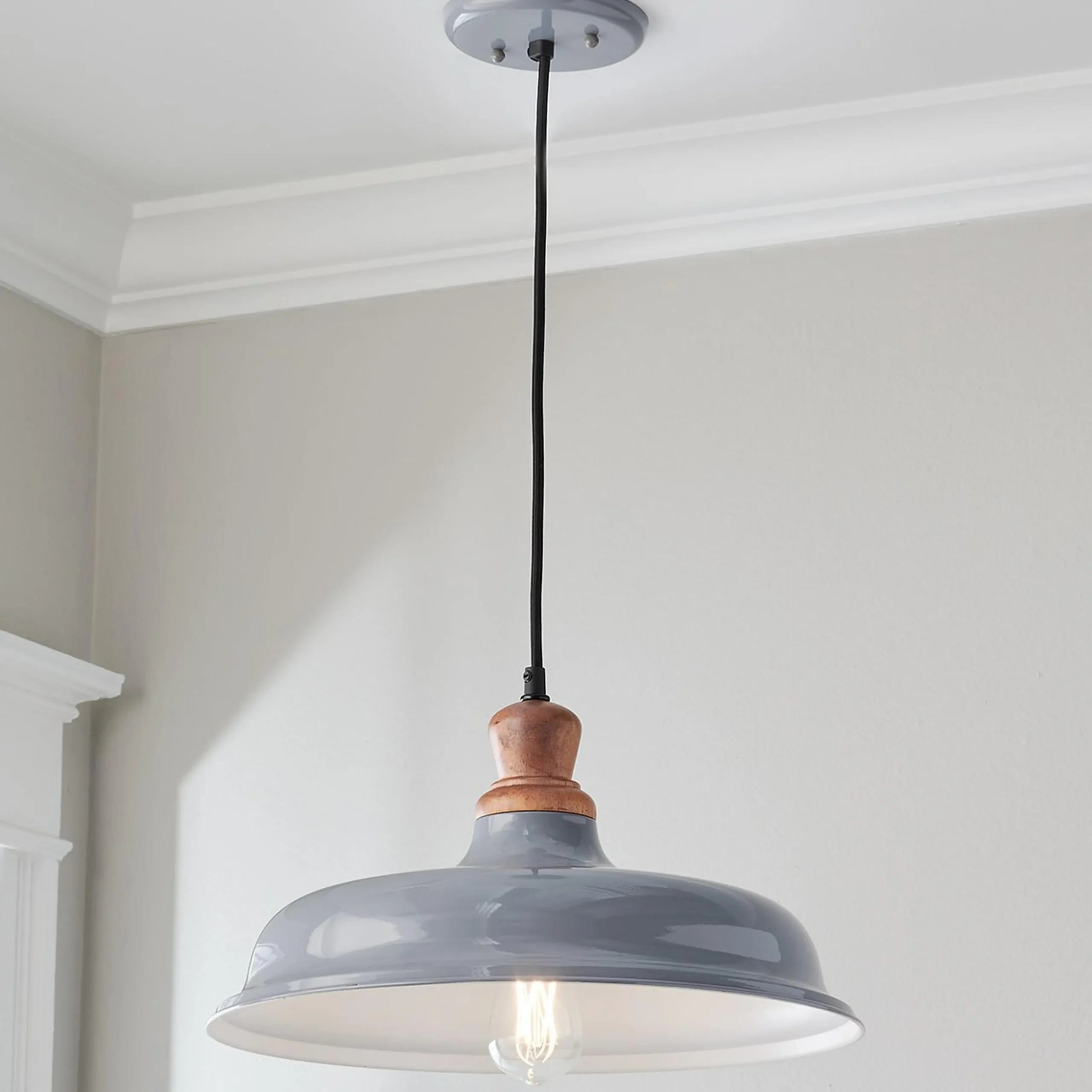 Wood Capped Warehouse Pendant