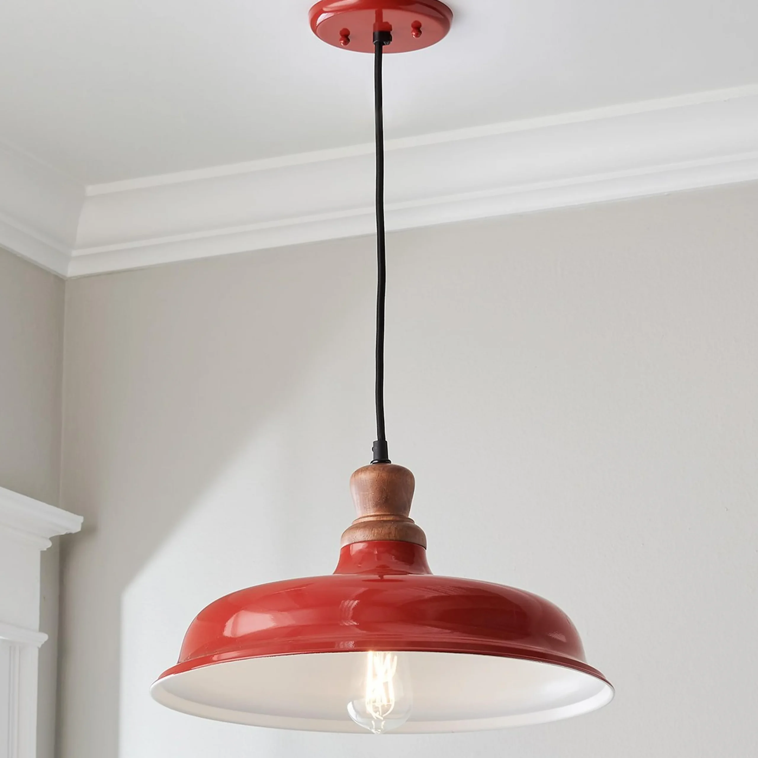Wood Capped Warehouse Pendant