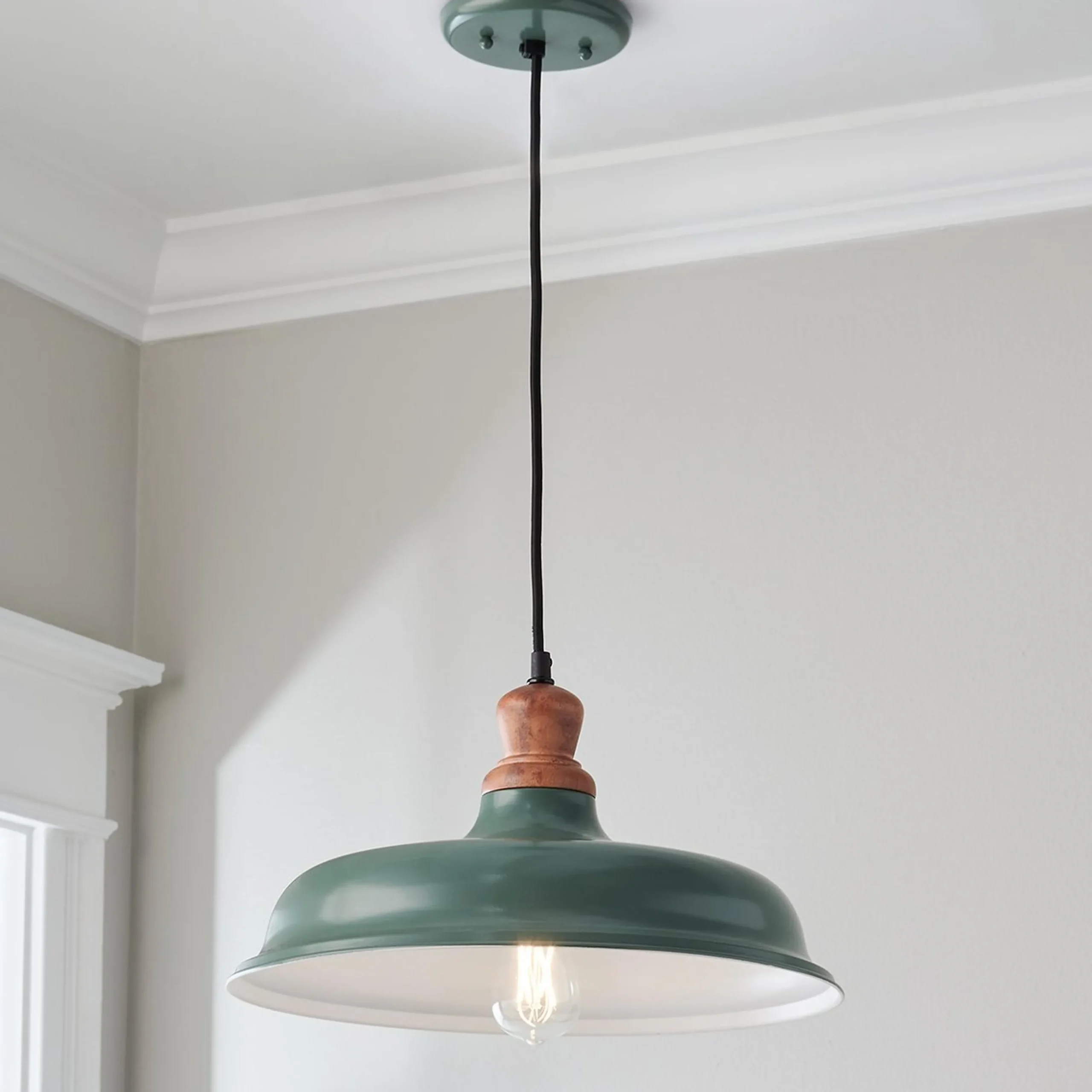 Wood Capped Warehouse Pendant